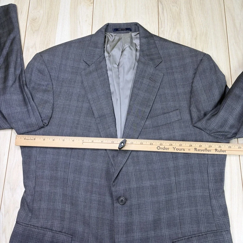 Hart Schaffner Marx GOLD Loro Piana Plaid Windowpane Wool Suit Mens 42R 38x30